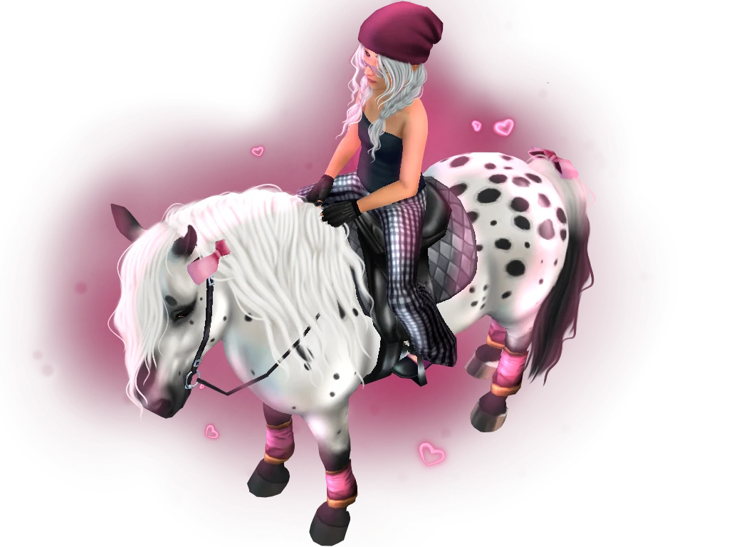 Cavalière en tenue rose sur un cheval blanc tacheté, isolés sur un fond clair.